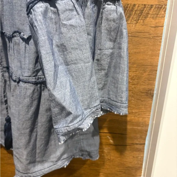 SUNDANCE Chambray Tiered Long Sleeve Tassel Top - Picture 5 of 9